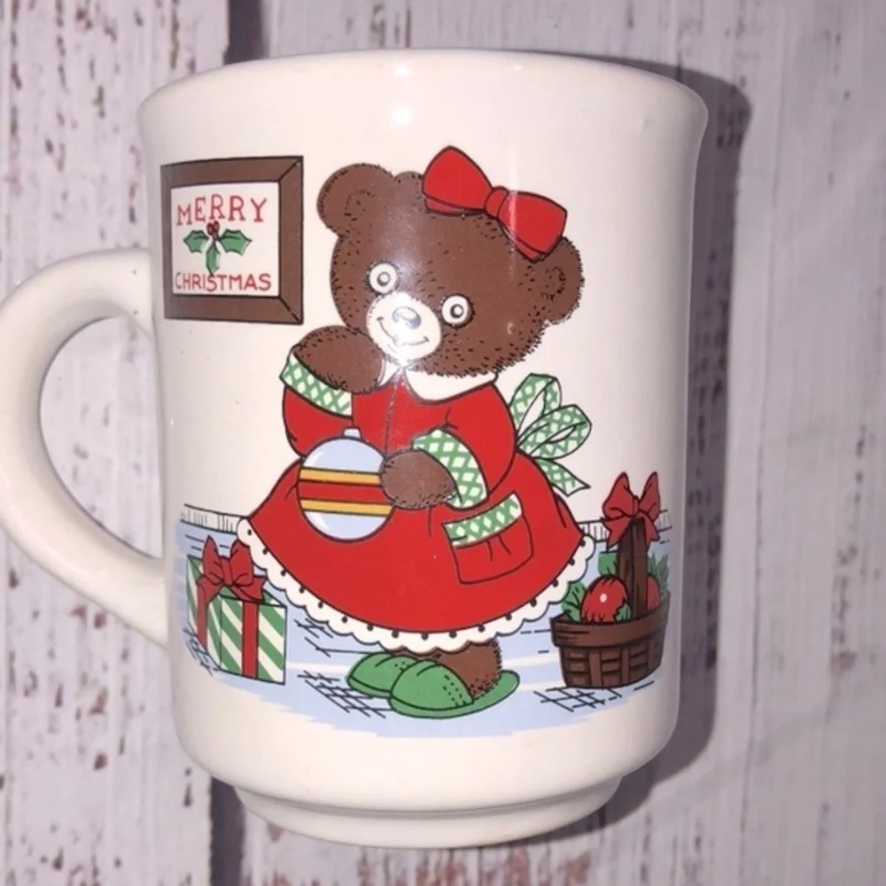 Vintage teddy bear Christmas coffee mug